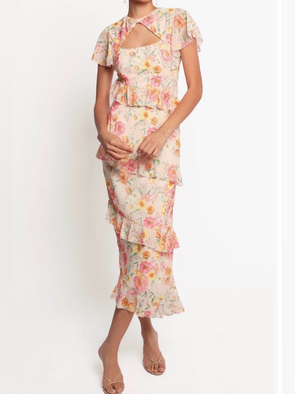 NWOT Petal and pup Leila Maxi Dress Floral Peony’s Print Ruffle Size 2